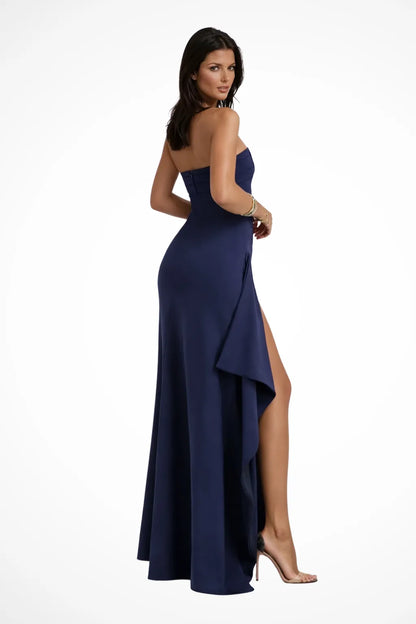 Women's Strapless Elegant Maxi Wedding Guest Dress with Slit