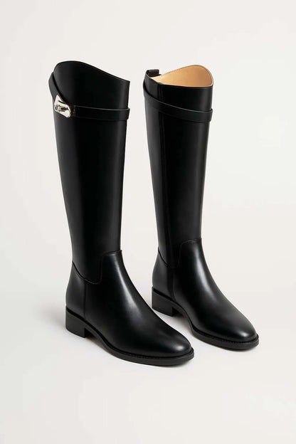 Women's Stylish Knee High Boots with Buckle Detail