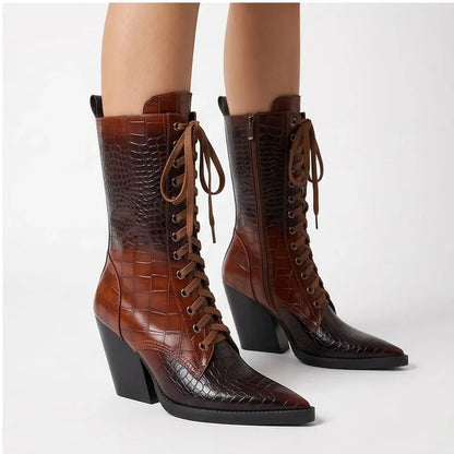 Women's Stylish Lace-Up Boots with Block Heel