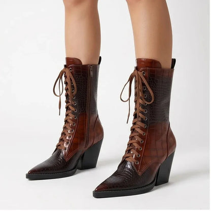 Women's Stylish Lace-Up Boots with Block Heel