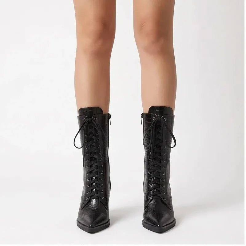 Women's Stylish Lace-Up Boots with Block Heel