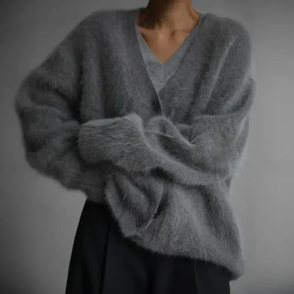 Women's V-Neck Cardigan with Button Closure and Soft Touch Fabric