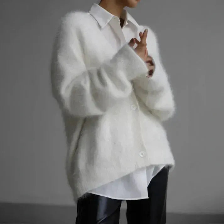 Women's V-Neck Cardigan with Button Closure and Soft Touch Fabric