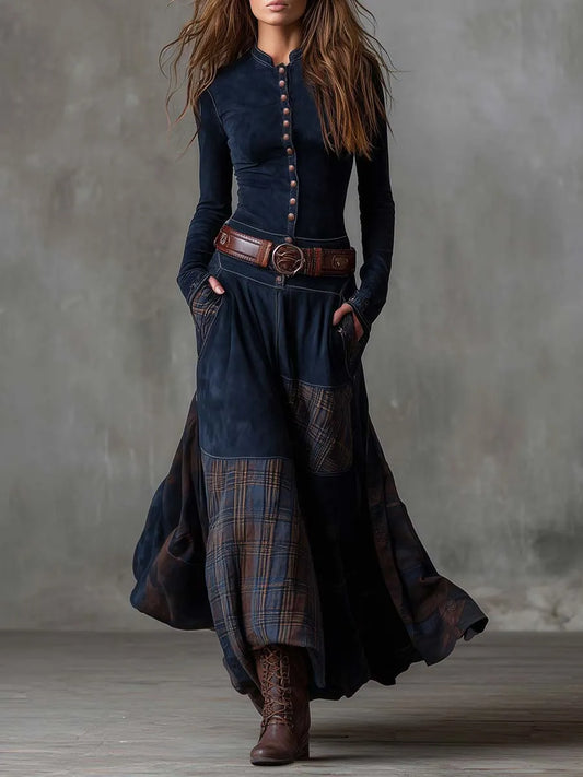 Women’s Vintage Elegant Maxi Wedding Guest Dress with Button Front