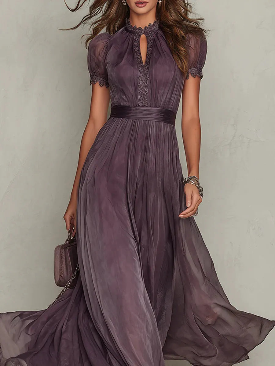 Women's Vintage Elegant Maxi Wedding Guest Dress with High Neck