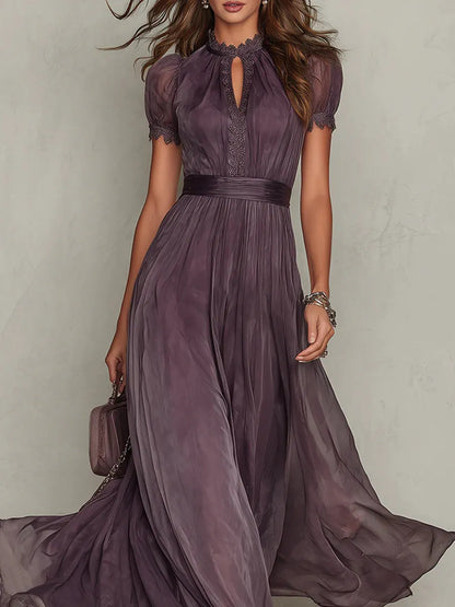 Women's Vintage Elegant Maxi Wedding Guest Dress with High Neck