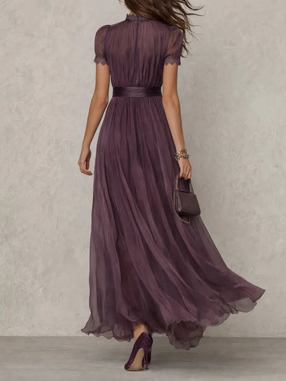 Women's Vintage Elegant Maxi Wedding Guest Dress with High Neck