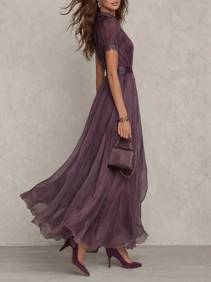 Women's Vintage Elegant Maxi Wedding Guest Dress with High Neck