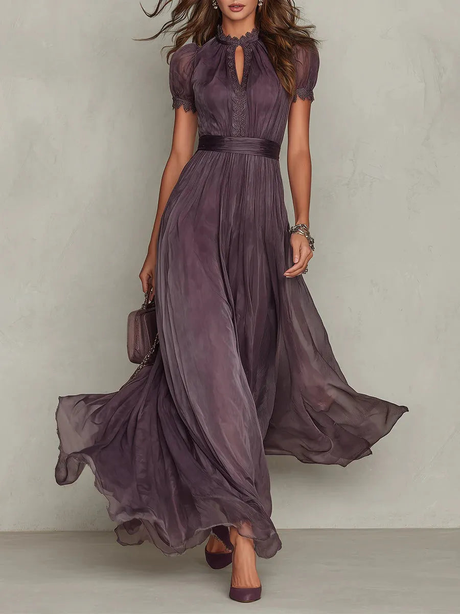 Women's Vintage Elegant Maxi Wedding Guest Dress with High Neck