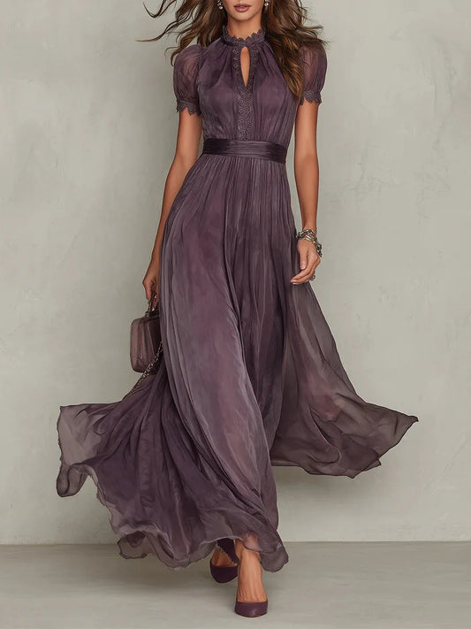 Women's Vintage Elegant Maxi Wedding Guest Dress with High Neck