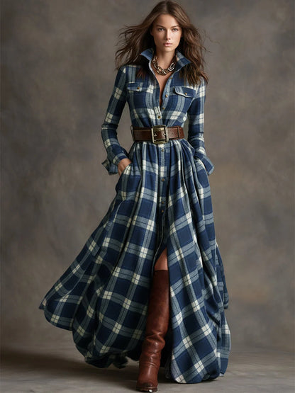 Women's Vintage Long Sleeve Maxi Wedding Guest Dress with Slit