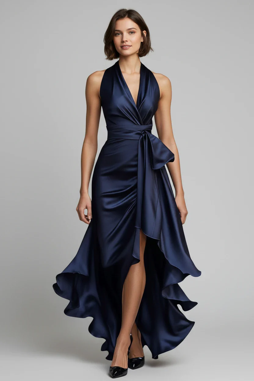 Women's Wrap Elegant Maxi Wedding Guest Dress with V-Neck