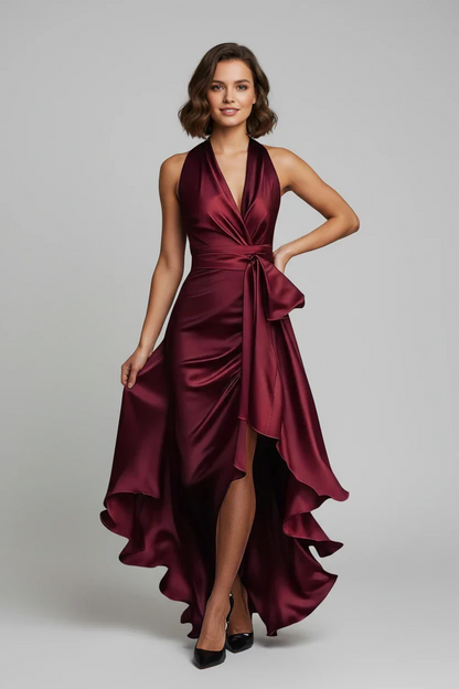 Women's Wrap Elegant Maxi Wedding Guest Dress with V-Neck
