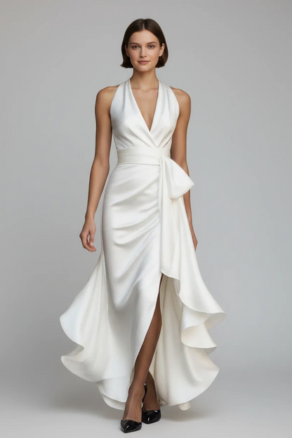 Women's Wrap Elegant Maxi Wedding Guest Dress with V-Neck