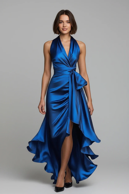 Women's Wrap Elegant Maxi Wedding Guest Dress with V-Neck