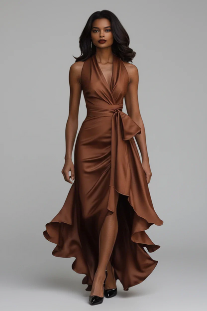 Women's Wrap Elegant Maxi Wedding Guest Dress with V-Neck