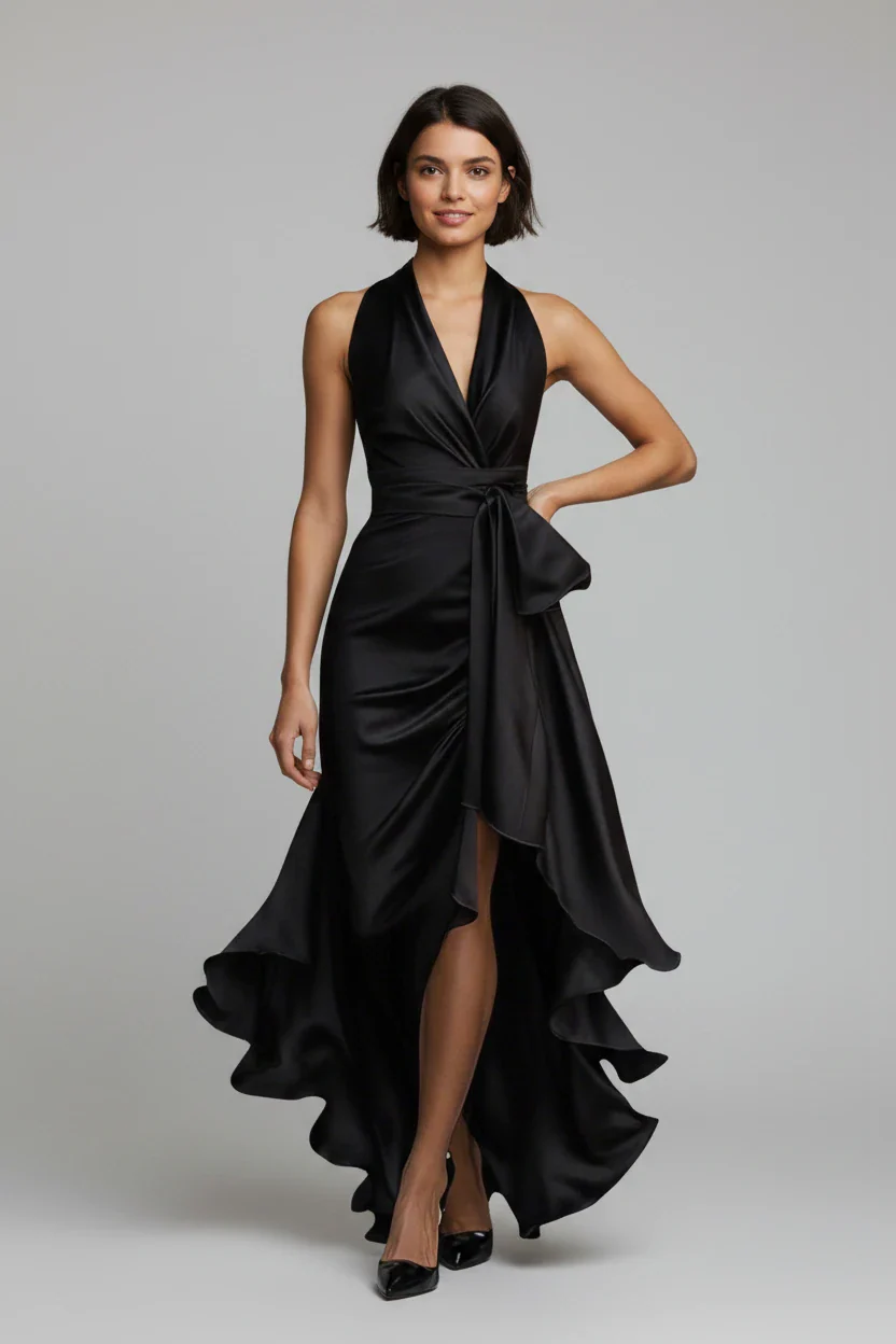 Women's Wrap Elegant Maxi Wedding Guest Dress with V-Neck