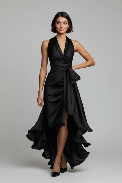 Women's Wrap Elegant Maxi Wedding Guest Dress with V-Neck