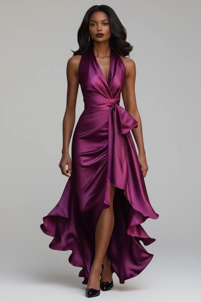 Women's Wrap Elegant Maxi Wedding Guest Dress with V-Neck