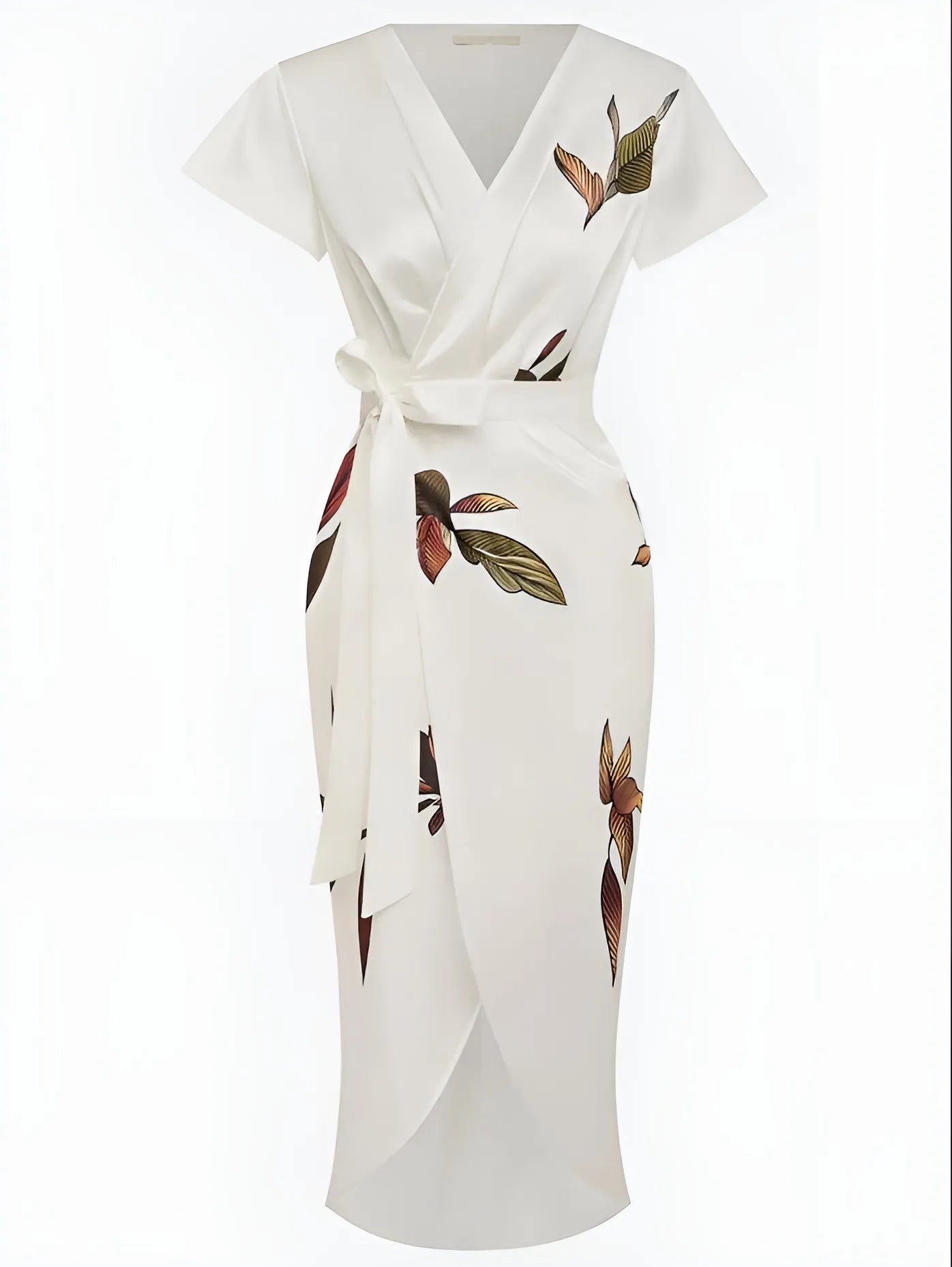 Women's Wrap Elegant Midi Wedding Guest Dress with V-Neck