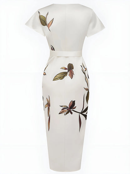 Women's Wrap Elegant Midi Wedding Guest Dress with V-Neck