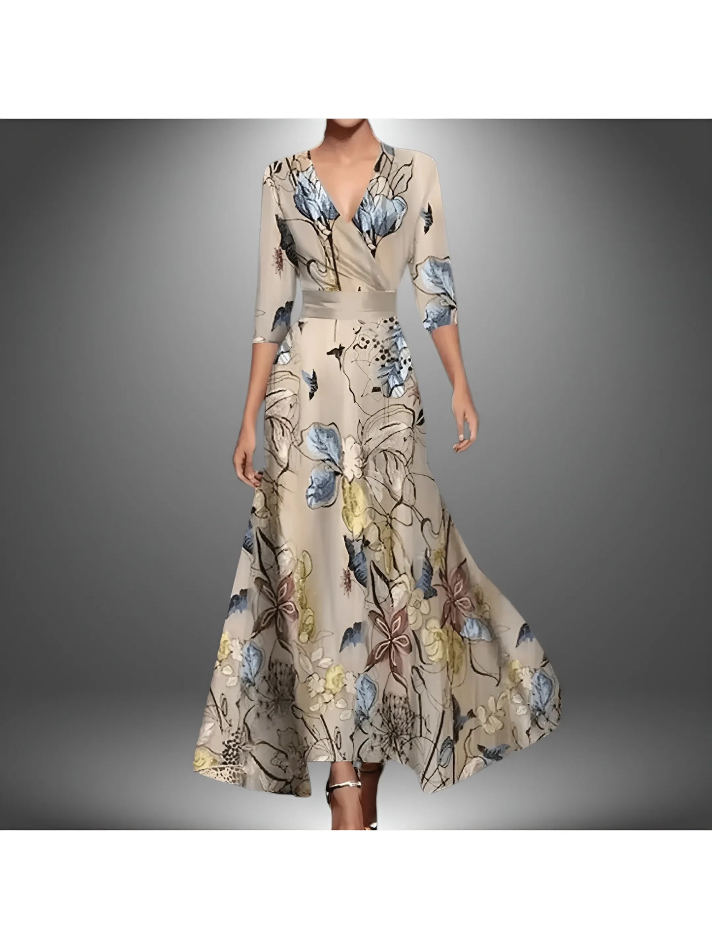 Women's Wrap Floral Maxi Wedding Guest Dress with V-Neck