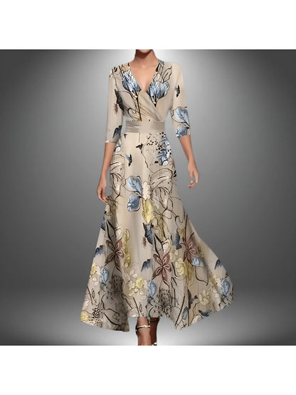 Women's Wrap Floral Maxi Wedding Guest Dress with V-Neck
