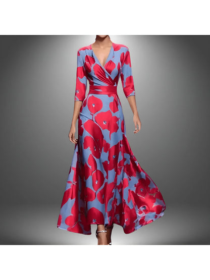 Women's Wrap Floral Maxi Wedding Guest Dress with V-Neck