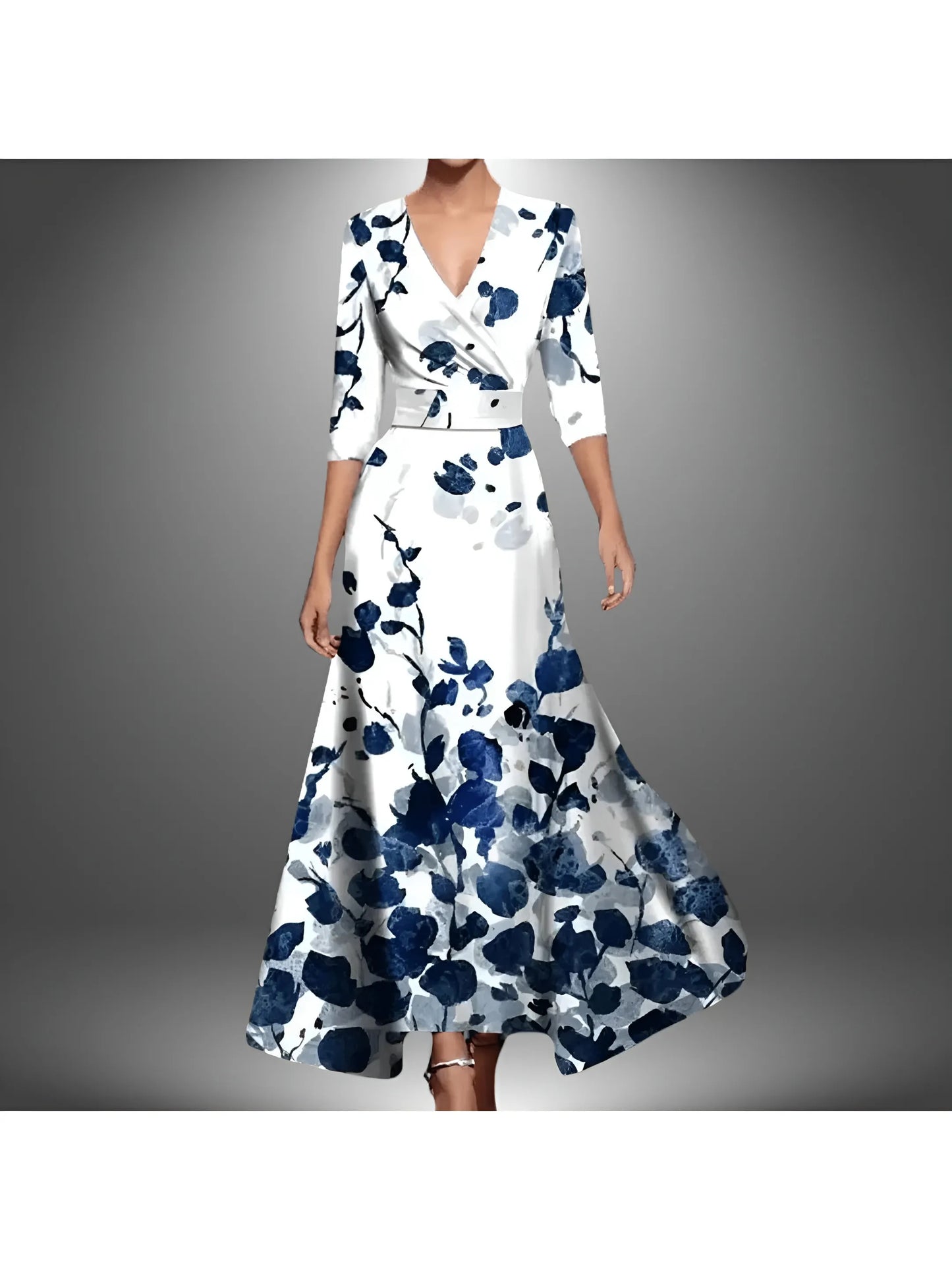 Women's Wrap Floral Maxi Wedding Guest Dress with V-Neck