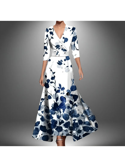 Women's Wrap Floral Maxi Wedding Guest Dress with V-Neck
