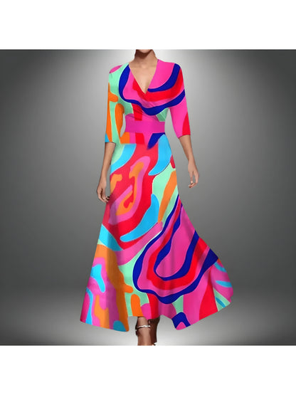 Women's Wrap Floral Maxi Wedding Guest Dress with V-Neck