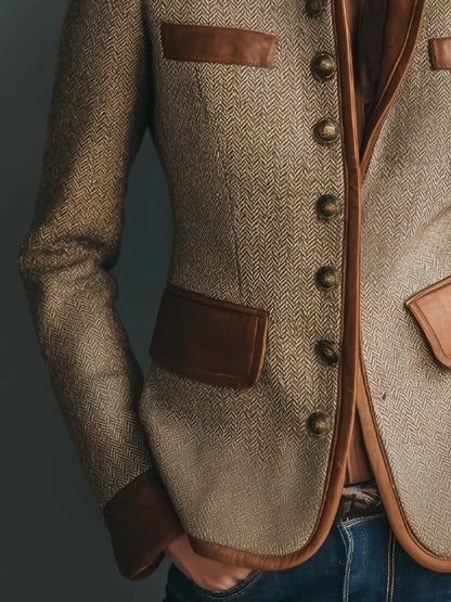 Women’s Casual Vintage Blazer with Front Pockets