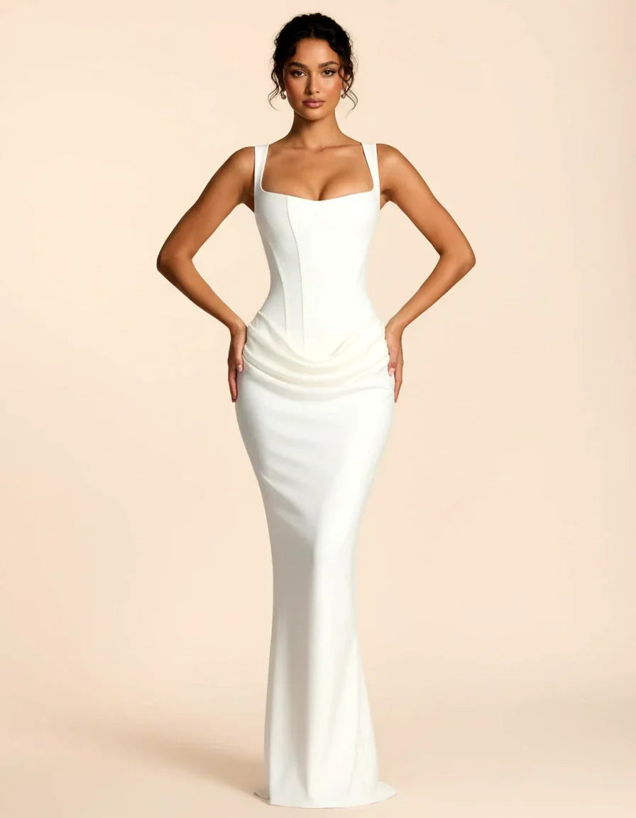Women's Elegant Bodycon Maxi Wedding Guest Dress with Square Neck