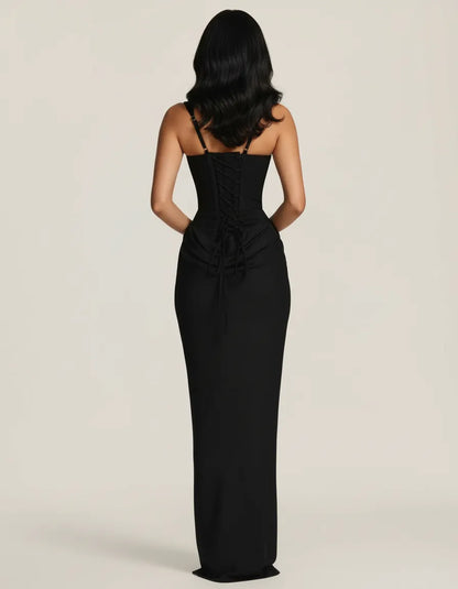 Women's Elegant Bodycon Maxi Wedding Guest Dress with Square Neck
