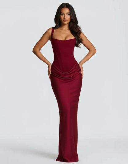 Women's Elegant Bodycon Maxi Wedding Guest Dress with Square Neck