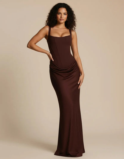 Women's Elegant Bodycon Maxi Wedding Guest Dress with Square Neck