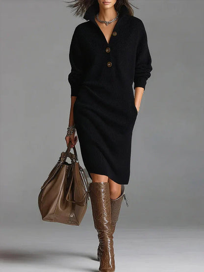 Women’s Elegant Long Sleeves Midi Wedding Guest Dress with Button Front