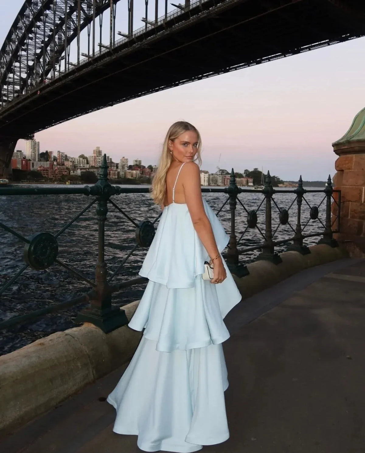 Women's Elegant Ruffle Maxi Wedding Guest Dress with Spaghetti Straps
