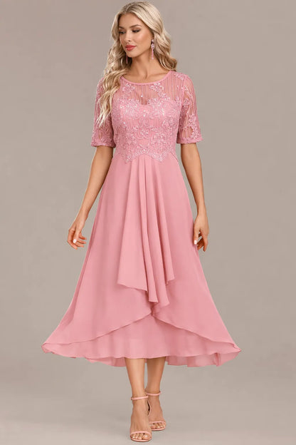 Women's Floral Elegant Midi Wedding Guest Dress with Layered Skirt