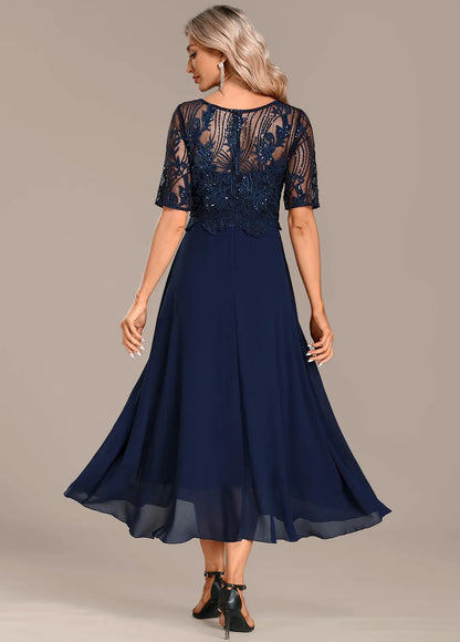 Women's Floral Elegant Midi Wedding Guest Dress with Layered Skirt