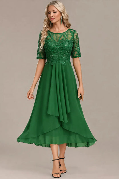 Women's Floral Elegant Midi Wedding Guest Dress with Layered Skirt