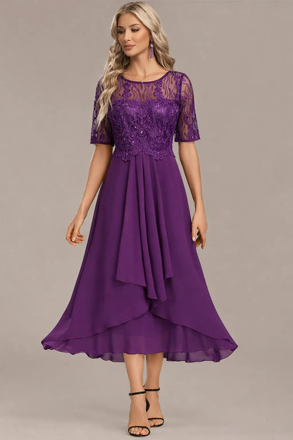 Women's Floral Elegant Midi Wedding Guest Dress with Layered Skirt